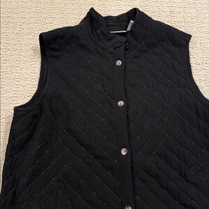 Vintage Chicos Design Fringe Embroidered Floral Detail Vest size 2 (12/14-L)